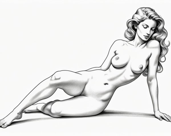Graceful Female Figure with Serene Expression and Shading