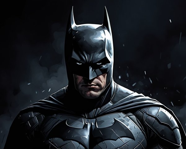 Dark Superhero in Black Cape with Intense Expression