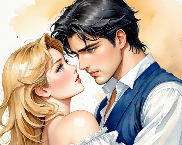 Romantic Scene of a Young Couple in Warm Tones