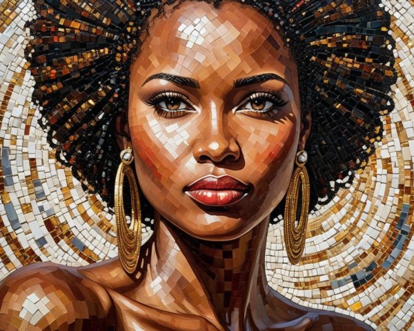 Hyperrealistic Mosaic Portrait of an African American Woman