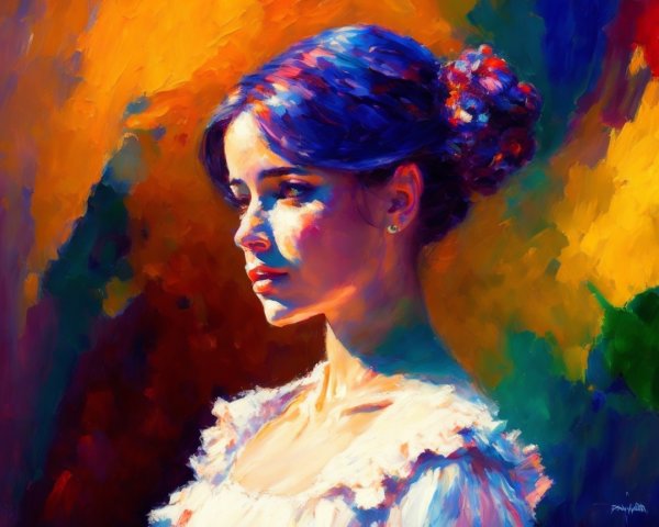 Profile of a Serene Woman with Vibrant Background Colors