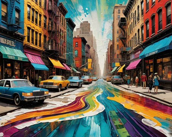 Vibrant Urban Street Scene with Colorful Buildings