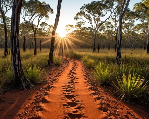 Sunlit Path Through Vibrant Grass and Trees