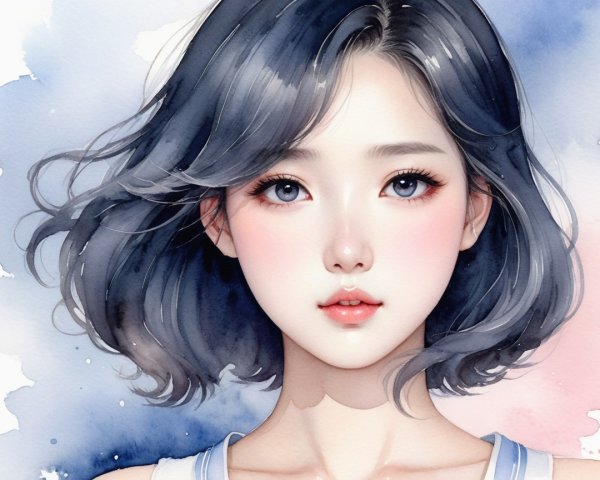 Illustrated portrait of a young woman with gray hair