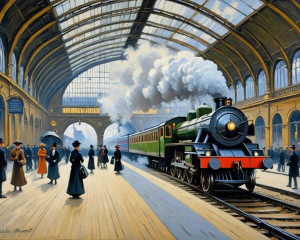 Historical Train Station with 19th-Century Scene