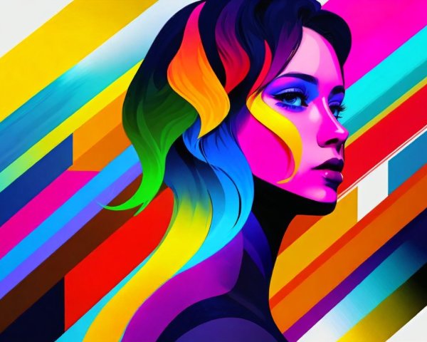 Vibrant Portrait of a Woman with Multicolored Hair