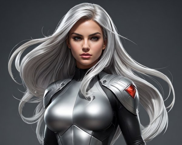Futuristic Character with Silver Hair and Suit