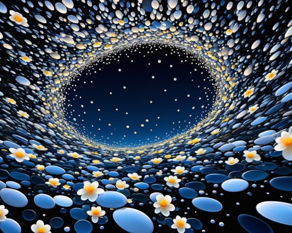 Vibrant Blue and White Spiral with Yellow Flowers