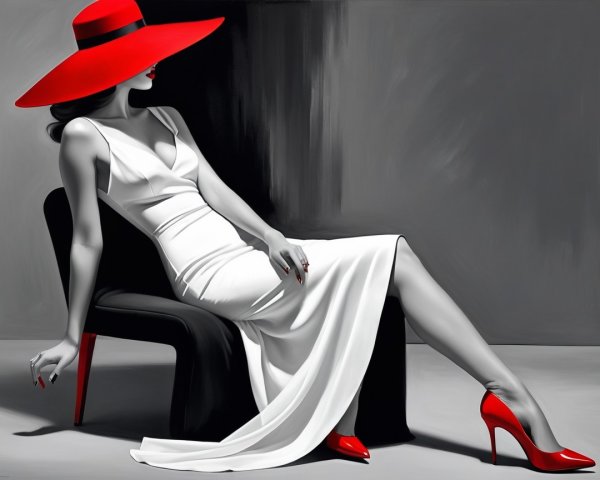 Glamorous Woman in White Dress and Red Accents