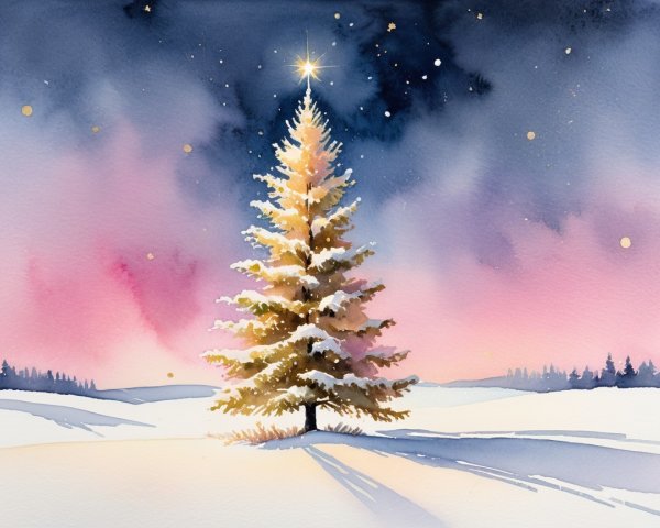 Dreamy Watercolor of Snowy Winter Wonderland Scene