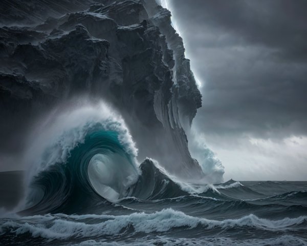 Dramatic Seascape with Waves and Rugged Cliffs