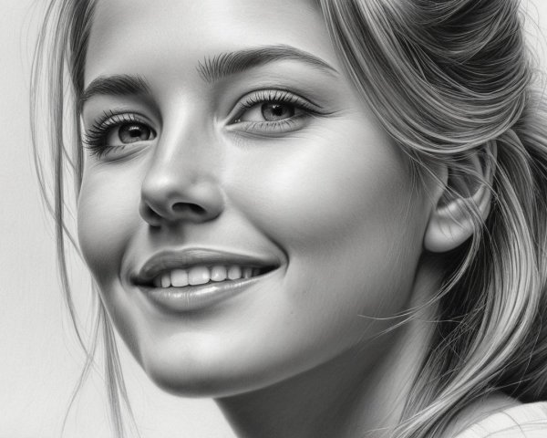 Black-and-white portrait of a smiling young woman