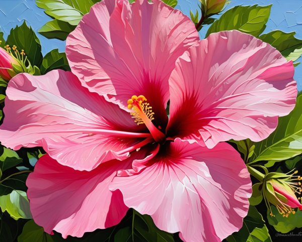 Vibrant Pink Hibiscus Flower with Dark Red Center