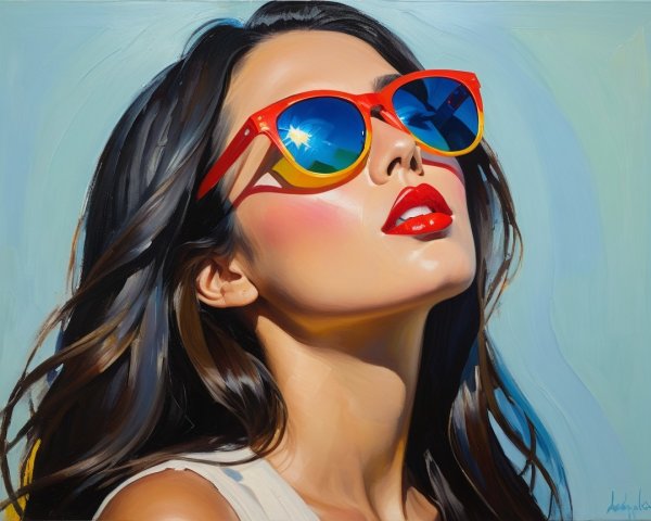 Vibrant Portrait of Young Woman with Red Sunglasses