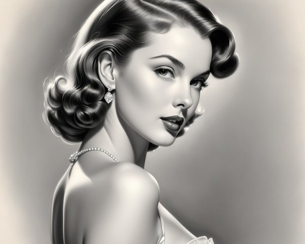 Black-and-White Portrait of Glamorous Woman