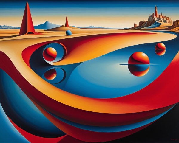 Surreal Landscape with Vibrant Colors and Spheres