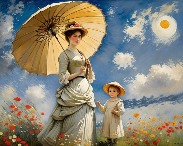 Serene Outdoor Scene with Woman and Child in Nature