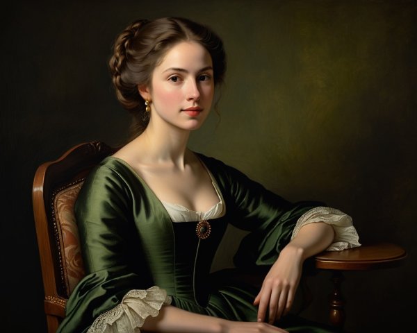 Portrait of a Young Woman in Elegant Green Gown