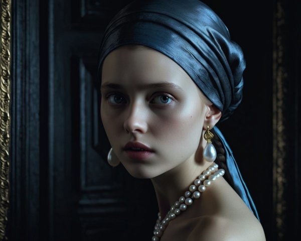 Portrait of a Young Woman in Blue Silk and Pearls