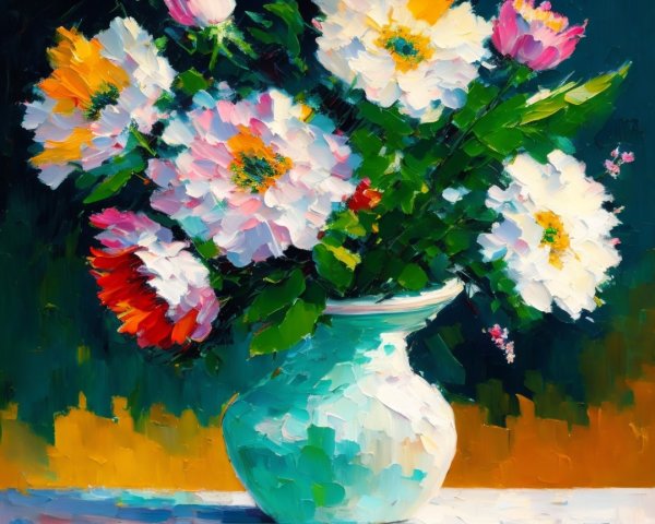 Vibrant Still Life with Colorful Flowers in Vase