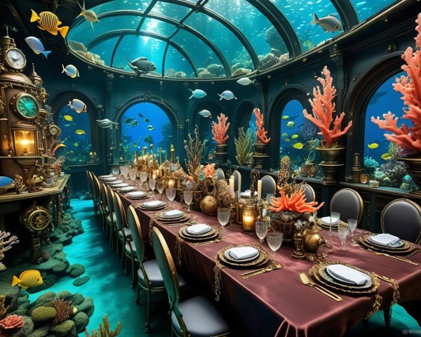 Opulent Underwater Dining Room with Coral Decor