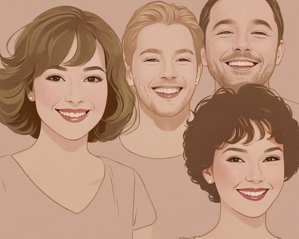 Digital Artwork of Four Cartoon Figures Smiling