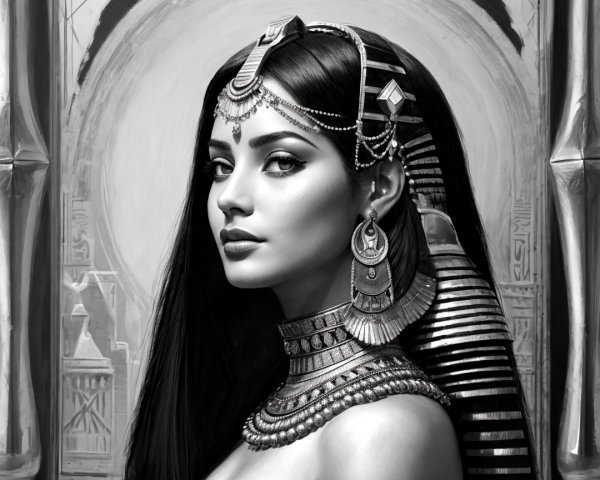 Detailed Portrait of Cleopatra in Art Nouveau Style