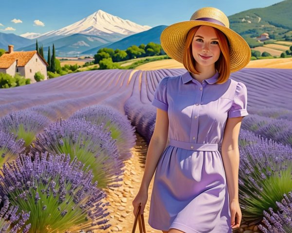 Animated Scene of Woman in Lavender Field