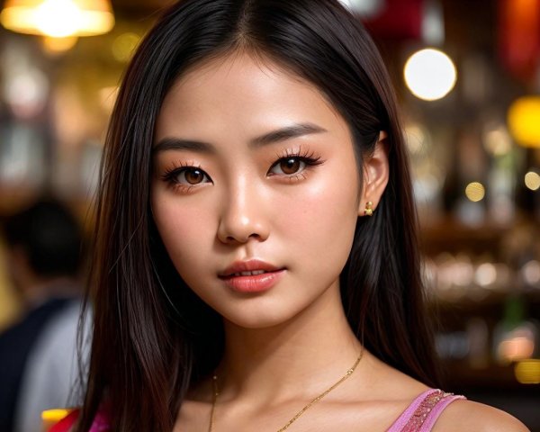 Close-Up Portrait of a Young Woman with Elegant Features