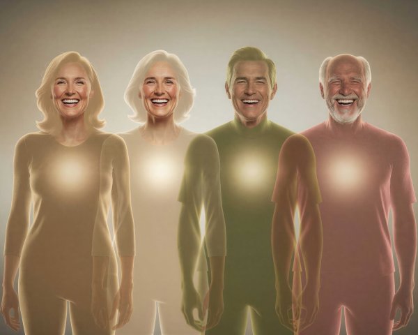 Four Individuals with Varying Ages on Gray Background