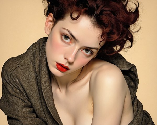 Close-Up Portrait of a Young Woman with Striking Features