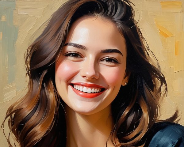 Vibrant Painting of a Joyful Young Woman