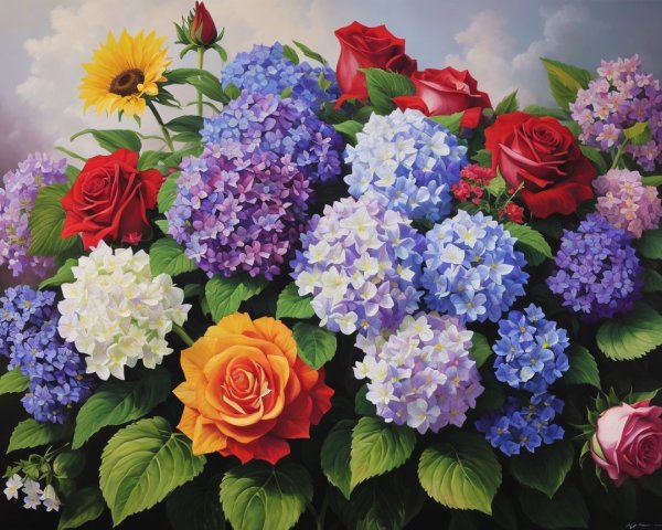 Vibrant Bouquet of Mixed Flowers in Full Bloom