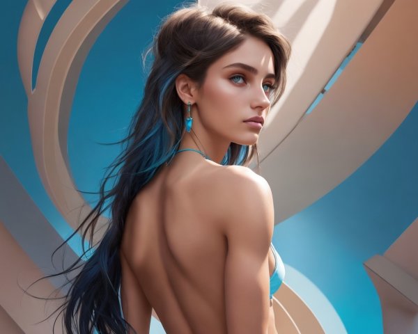Woman with Blue Highlighted Hair in Stylish Bikini