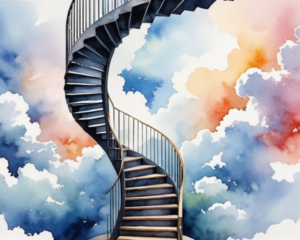 Spiral Staircase in Dreamy Watercolor Sky