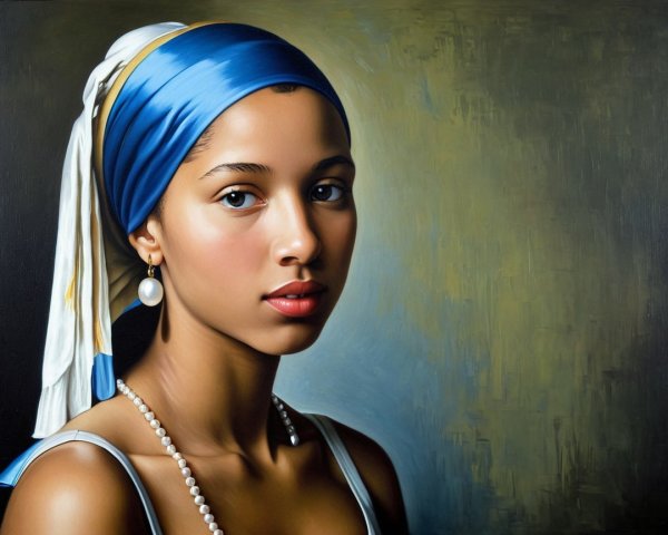 Confident Young Woman in Blue and White Headscarf