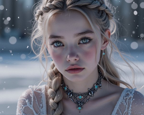 Young woman with blue eyes in a winter scene