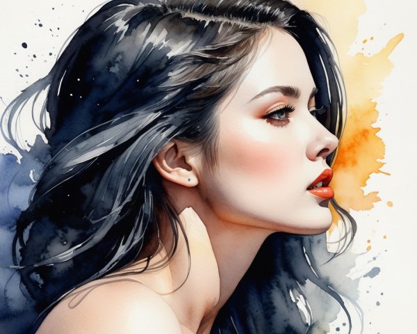 Watercolor Portrait of a Woman in Profile
