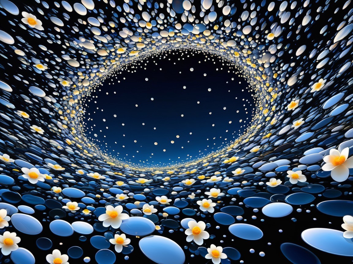 Vibrant Blue and White Spiral with Yellow Flowers