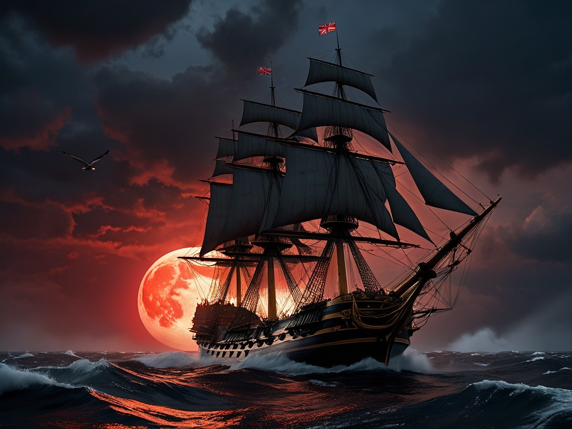 Tall Ship in Turbulent Waters Under Dramatic Sky