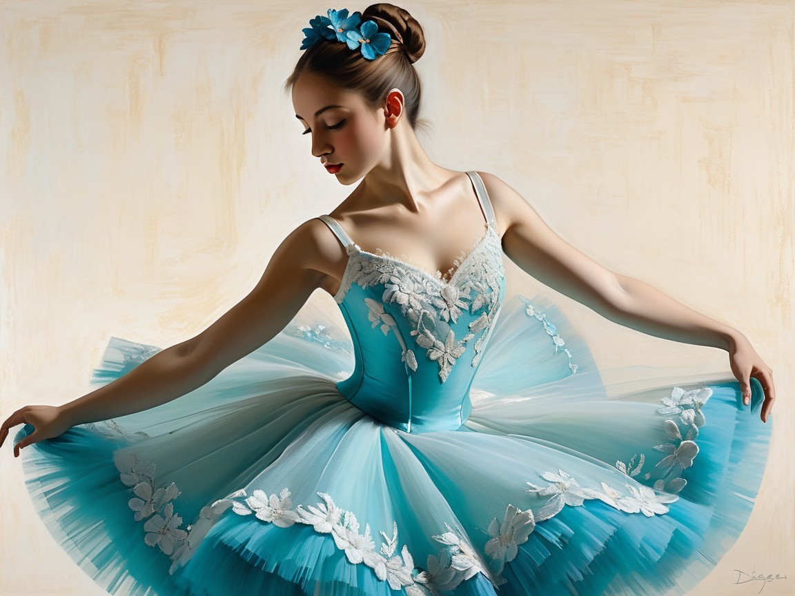 Ballerina in Blue Tutu with Floral Details and Headpiece