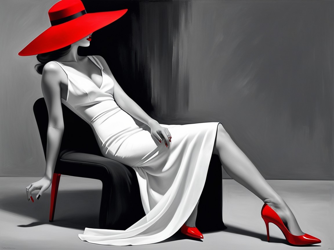 Glamorous Woman in White Dress and Red Accents
