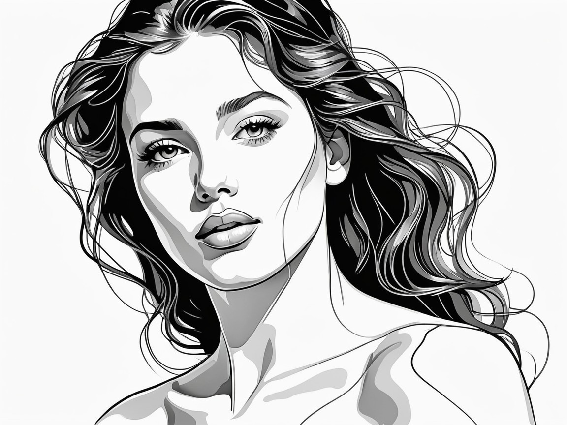 Black and White Comic Illustration of a Woman's Portrait