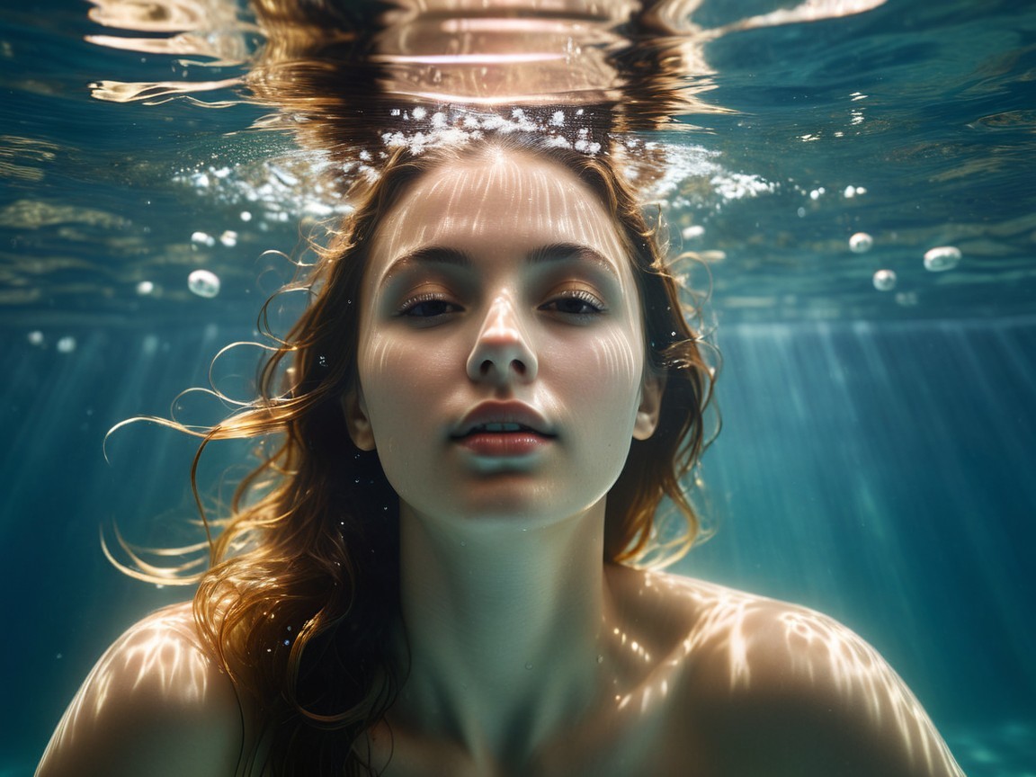 Underwater Scene of a Young Woman in Tranquility