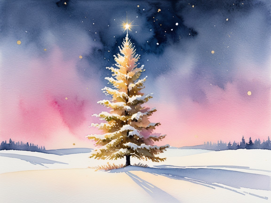 Dreamy Watercolor of Snowy Winter Wonderland Scene