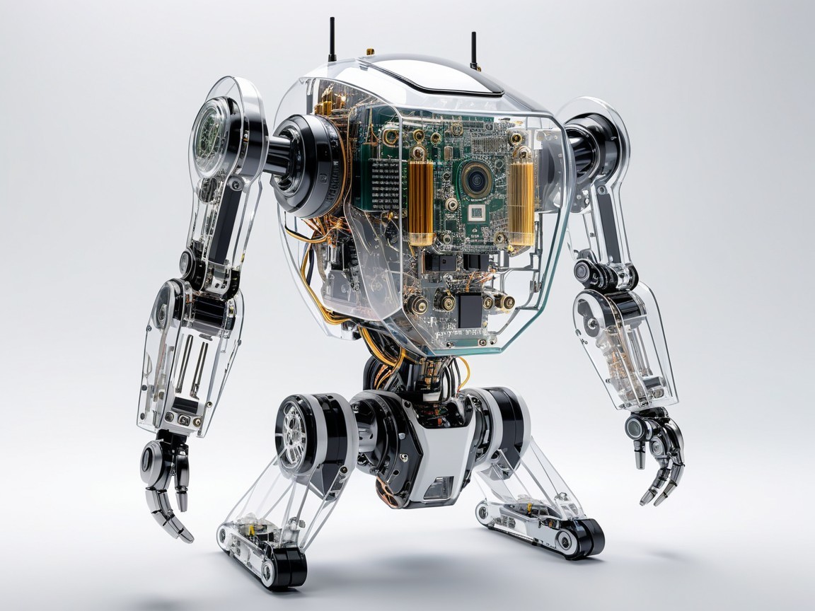 Futuristic Transparent Robot with Visible Inner Workings