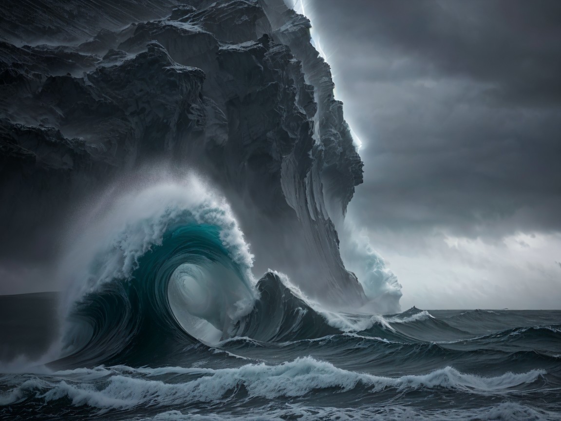 Dramatic Seascape with Waves and Rugged Cliffs