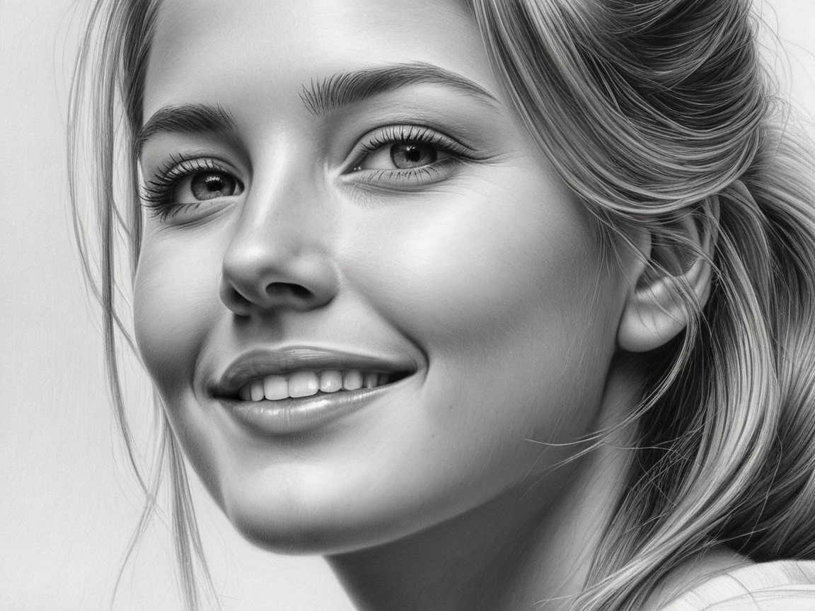 Black-and-white portrait of a smiling young woman