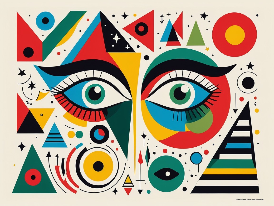 Vibrant Geometric Shapes with Stylized Eyes Design