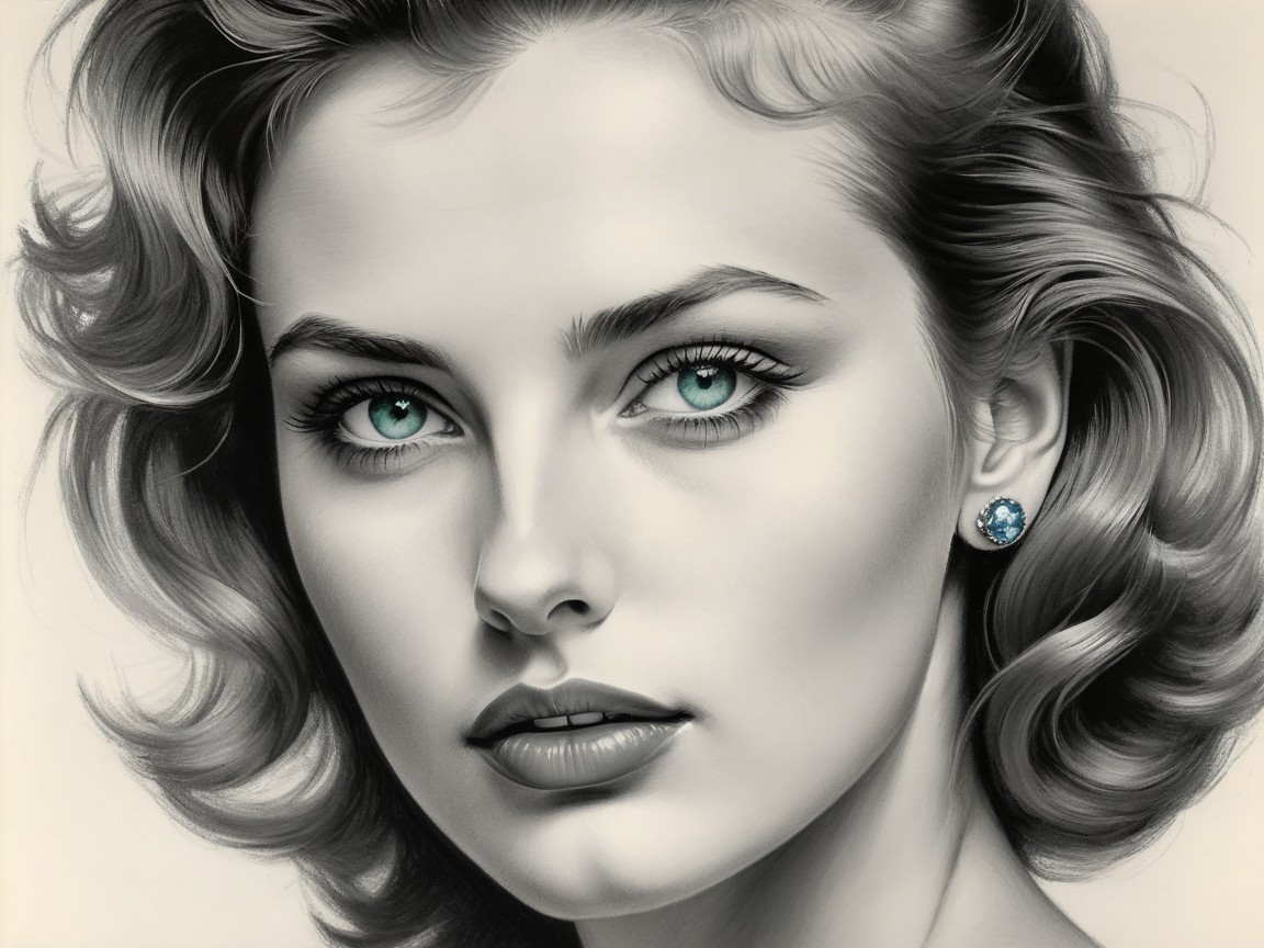 Black and white portrait of a woman with color accents